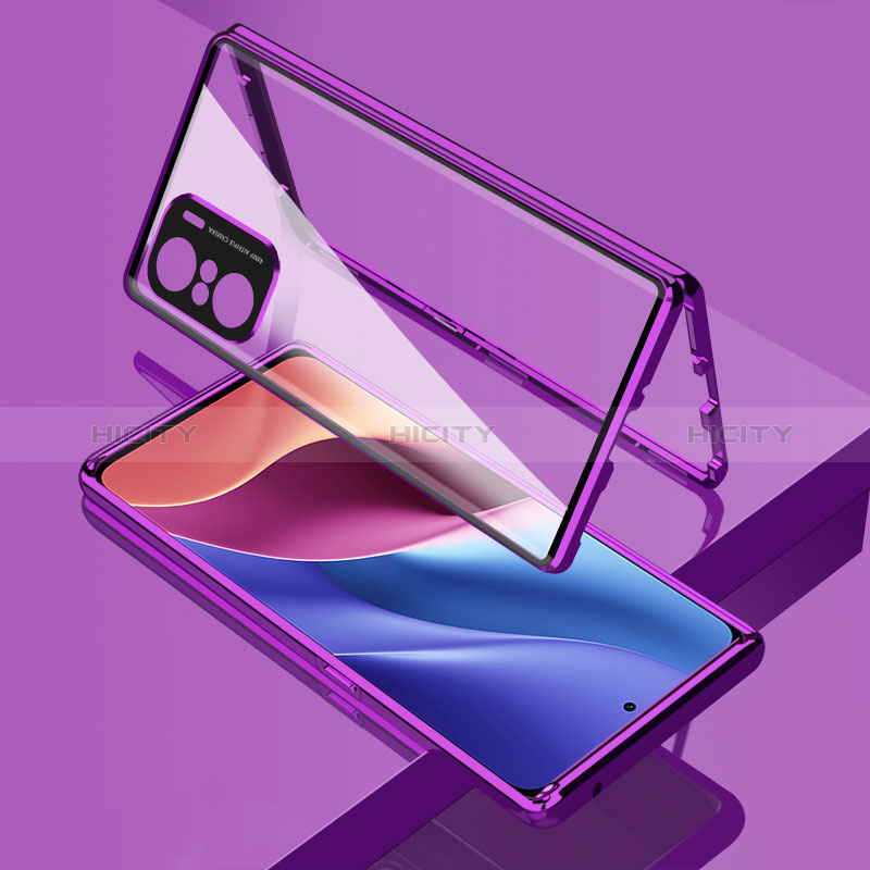 Custodia Lusso Alluminio Laterale Specchio 360 Gradi Cover per Xiaomi Poco F3 5G Viola
