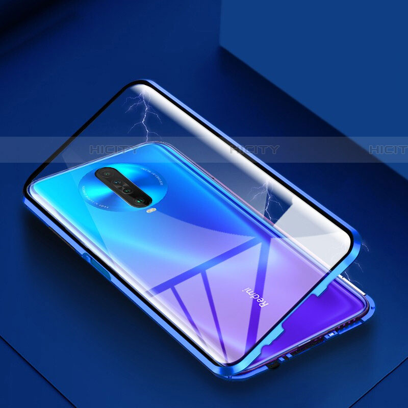 Custodia Lusso Alluminio Laterale Specchio 360 Gradi Cover per Xiaomi Poco X2 Blu