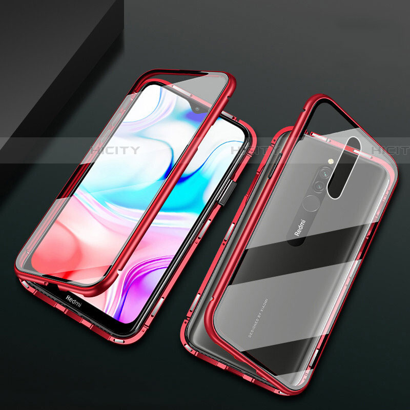 Custodia Lusso Alluminio Laterale Specchio 360 Gradi Cover per Xiaomi Redmi 8 Rosso