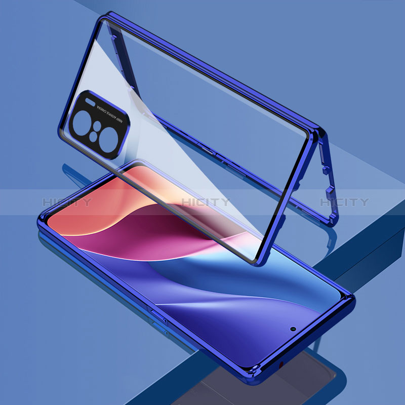 Custodia Lusso Alluminio Laterale Specchio 360 Gradi Cover per Xiaomi Redmi K40 5G Blu