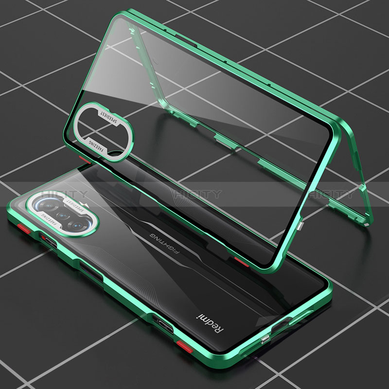 Custodia Lusso Alluminio Laterale Specchio 360 Gradi Cover per Xiaomi Redmi K40 Gaming 5G Verde