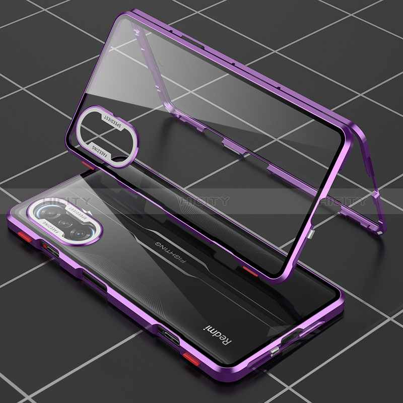 Custodia Lusso Alluminio Laterale Specchio 360 Gradi Cover per Xiaomi Redmi K40 Gaming 5G Viola