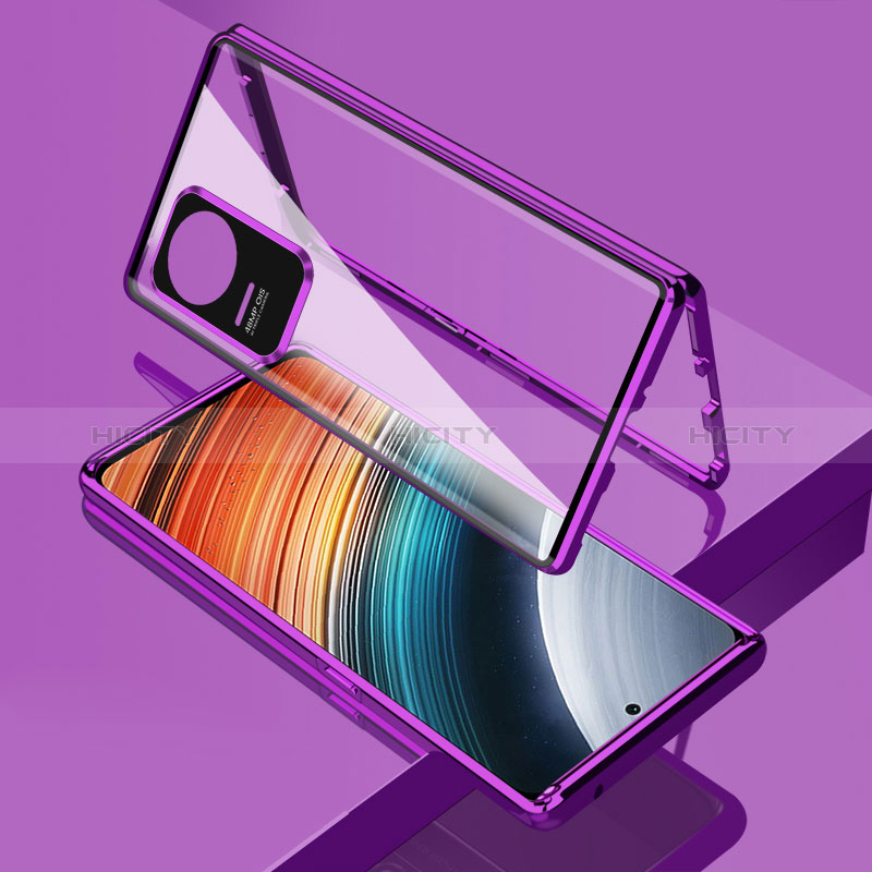 Custodia Lusso Alluminio Laterale Specchio 360 Gradi Cover per Xiaomi Redmi K40S 5G Viola