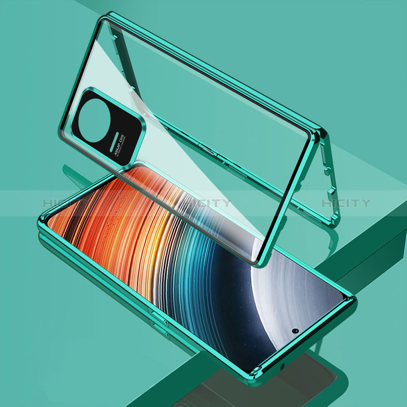 Custodia Lusso Alluminio Laterale Specchio 360 Gradi Cover per Xiaomi Redmi K50 Pro 5G Verde