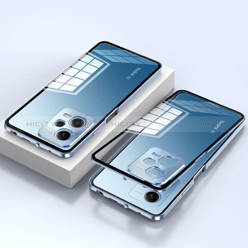 Custodia Lusso Alluminio Laterale Specchio 360 Gradi Cover per Xiaomi Redmi Note 12 Pro 5G Blu