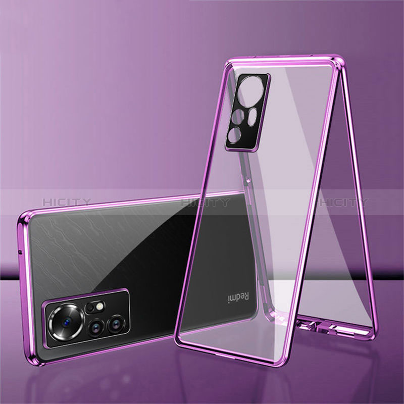 Custodia Lusso Alluminio Laterale Specchio 360 Gradi Cover per Xiaomi Redmi Note 12S Viola