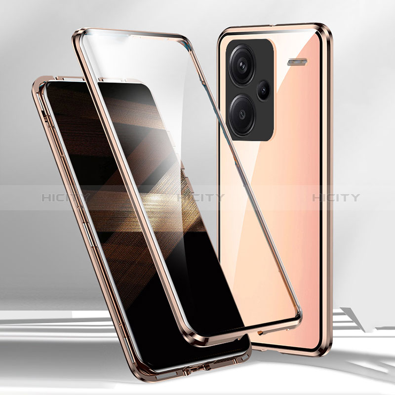 Custodia Lusso Alluminio Laterale Specchio 360 Gradi Cover per Xiaomi Redmi Note 13 Pro+ Plus 5G Oro