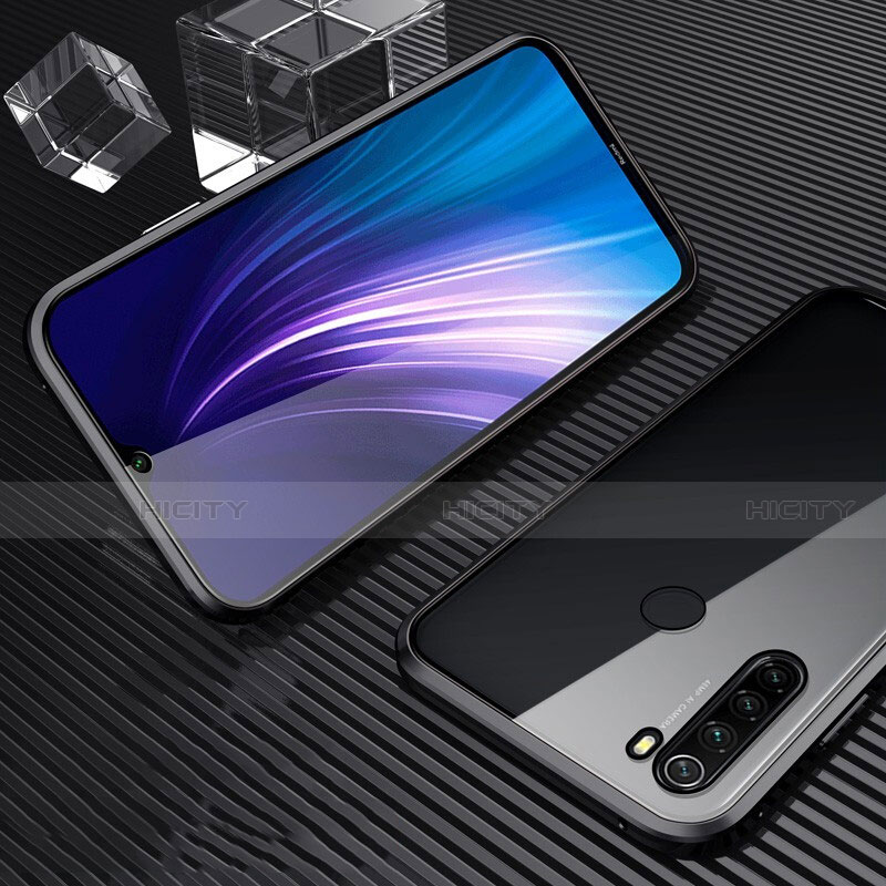 Custodia Lusso Alluminio Laterale Specchio 360 Gradi Cover per Xiaomi Redmi Note 8 (2021) Nero