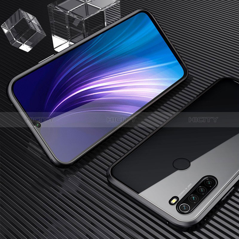 Custodia Lusso Alluminio Laterale Specchio 360 Gradi Cover per Xiaomi Redmi Note 8 (2021) Nero