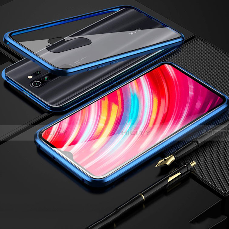 Custodia Lusso Alluminio Laterale Specchio 360 Gradi Cover per Xiaomi Redmi Note 8 Pro Blu