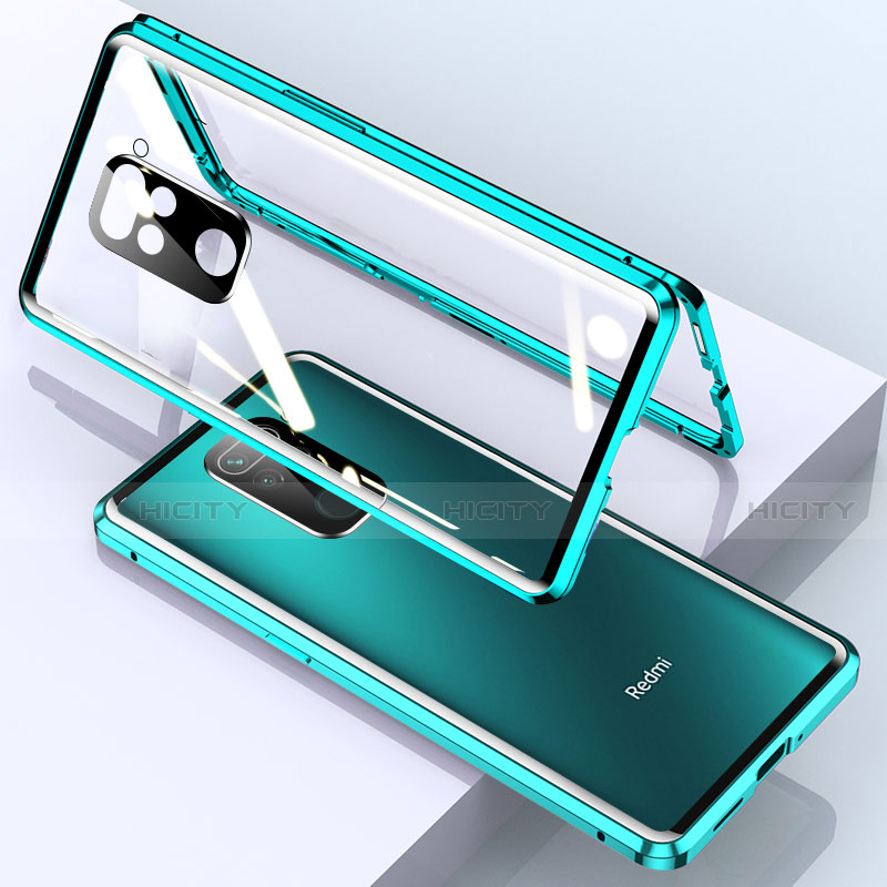 Custodia Lusso Alluminio Laterale Specchio 360 Gradi Cover per Xiaomi Redmi Note 9 Ciano