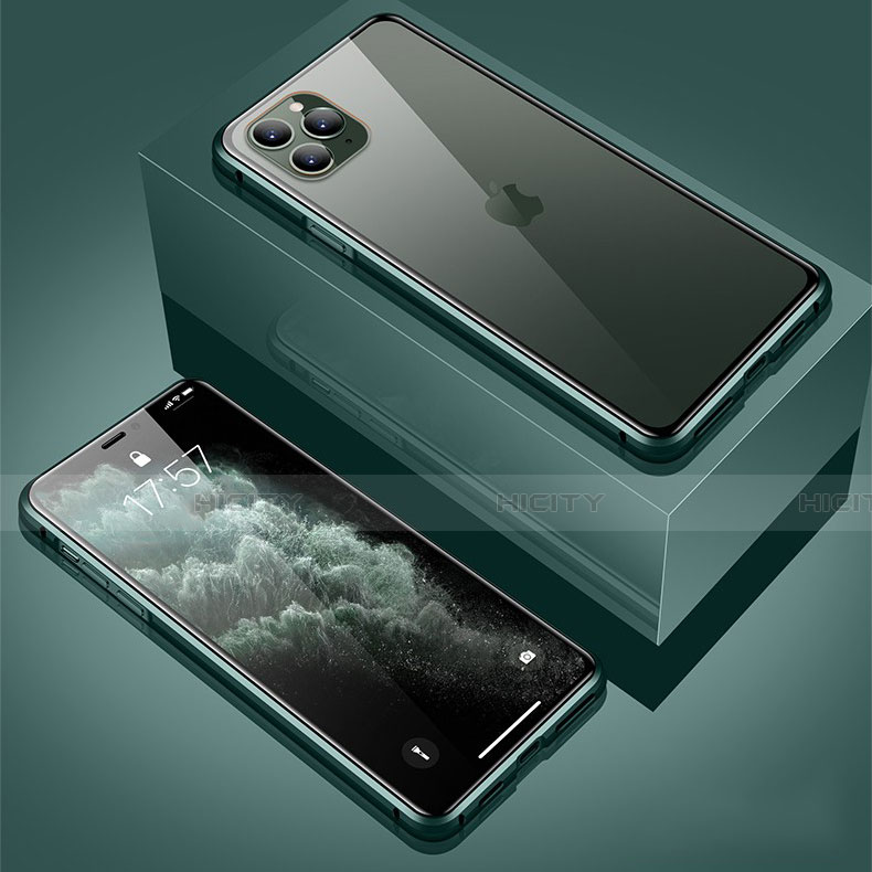 Custodia Lusso Alluminio Laterale Specchio 360 Gradi Cover T01 per Apple iPhone 11 Pro Verde