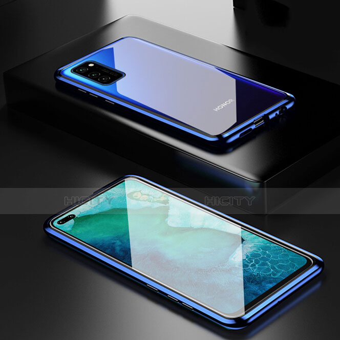 Custodia Lusso Alluminio Laterale Specchio 360 Gradi Cover T01 per Huawei Honor V30 5G Blu