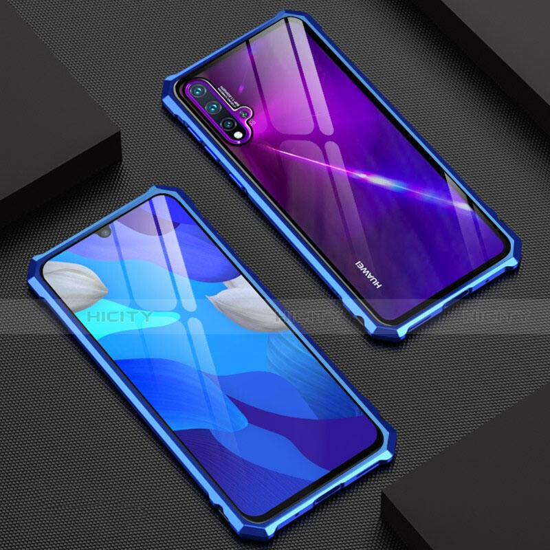 Custodia Lusso Alluminio Laterale Specchio 360 Gradi Cover T01 per Huawei Nova 5 Blu