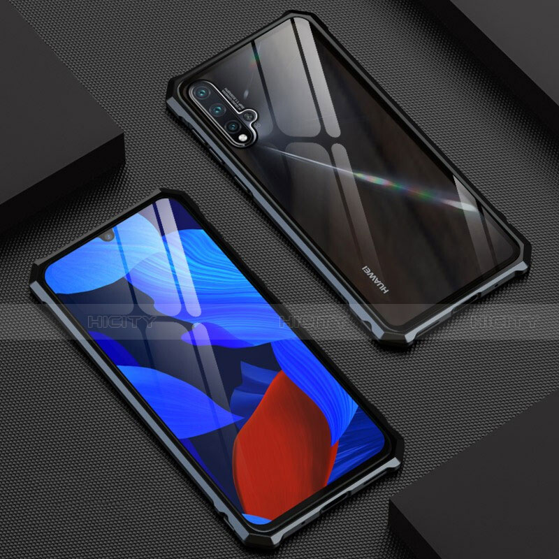 Custodia Lusso Alluminio Laterale Specchio 360 Gradi Cover T01 per Huawei Nova 5 Nero