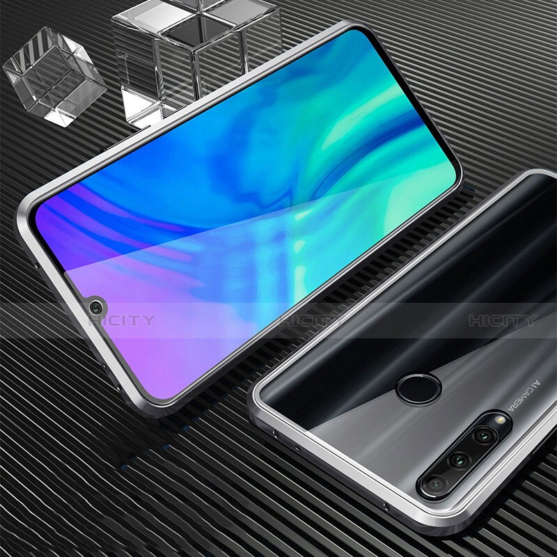 Custodia Lusso Alluminio Laterale Specchio 360 Gradi Cover T01 per Huawei P Smart+ Plus (2019) Argento