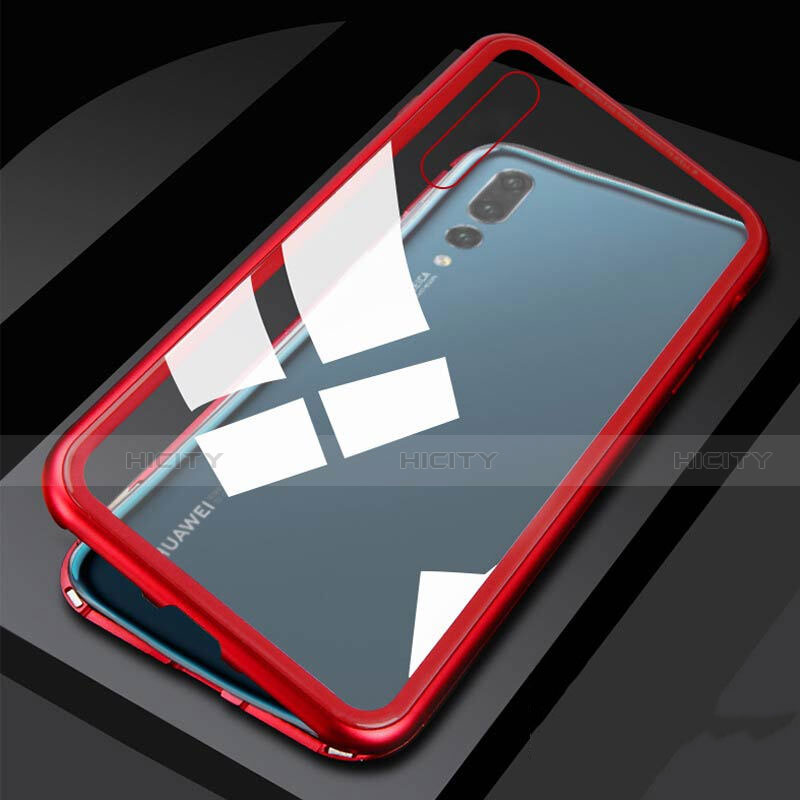 Custodia Lusso Alluminio Laterale Specchio 360 Gradi Cover T01 per Huawei P20 Pro Rosso