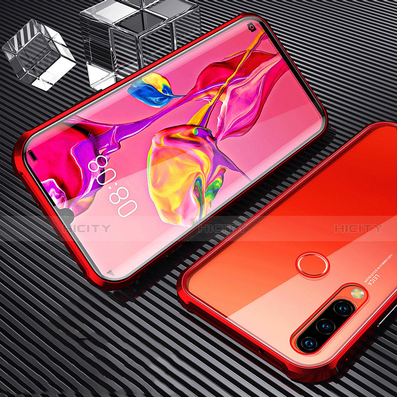 Custodia Lusso Alluminio Laterale Specchio 360 Gradi Cover T01 per Huawei P30 Lite Rosso