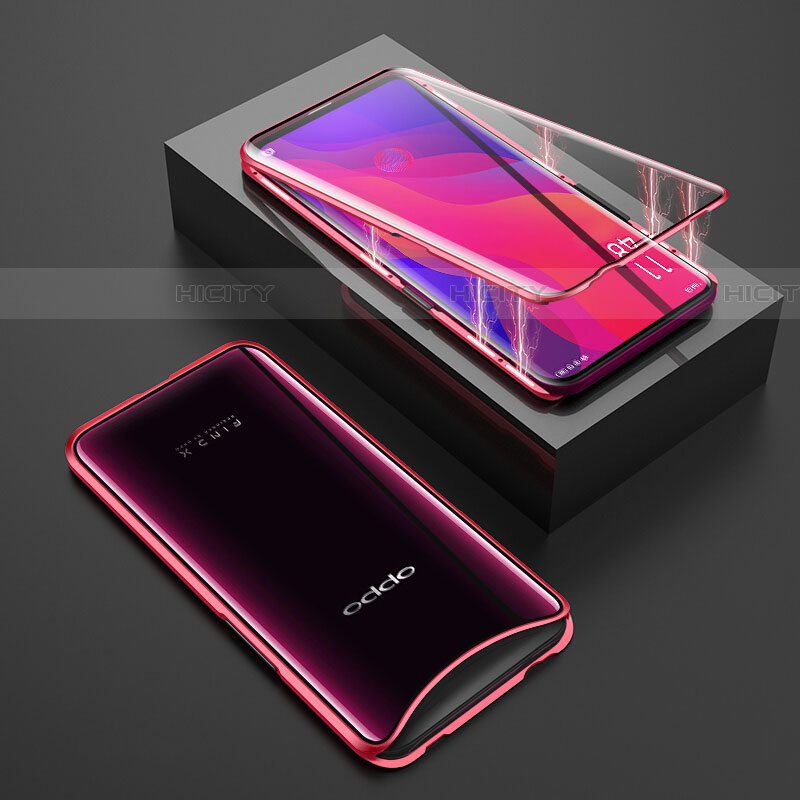 Custodia Lusso Alluminio Laterale Specchio 360 Gradi Cover T01 per Oppo Find X Rosso