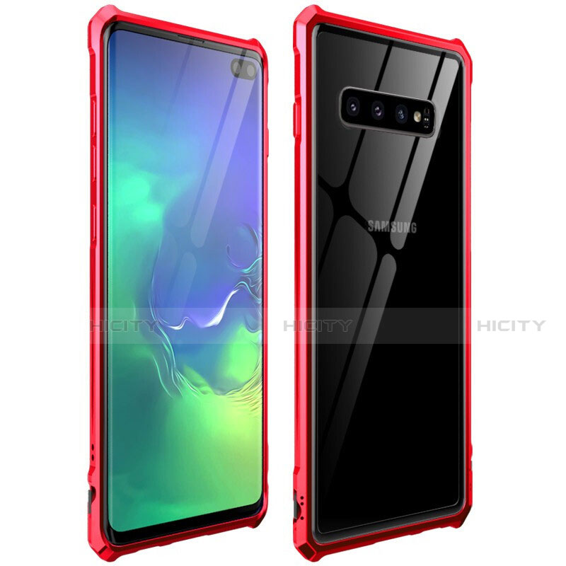 Custodia Lusso Alluminio Laterale Specchio 360 Gradi Cover T01 per Samsung Galaxy S10 Plus Rosso