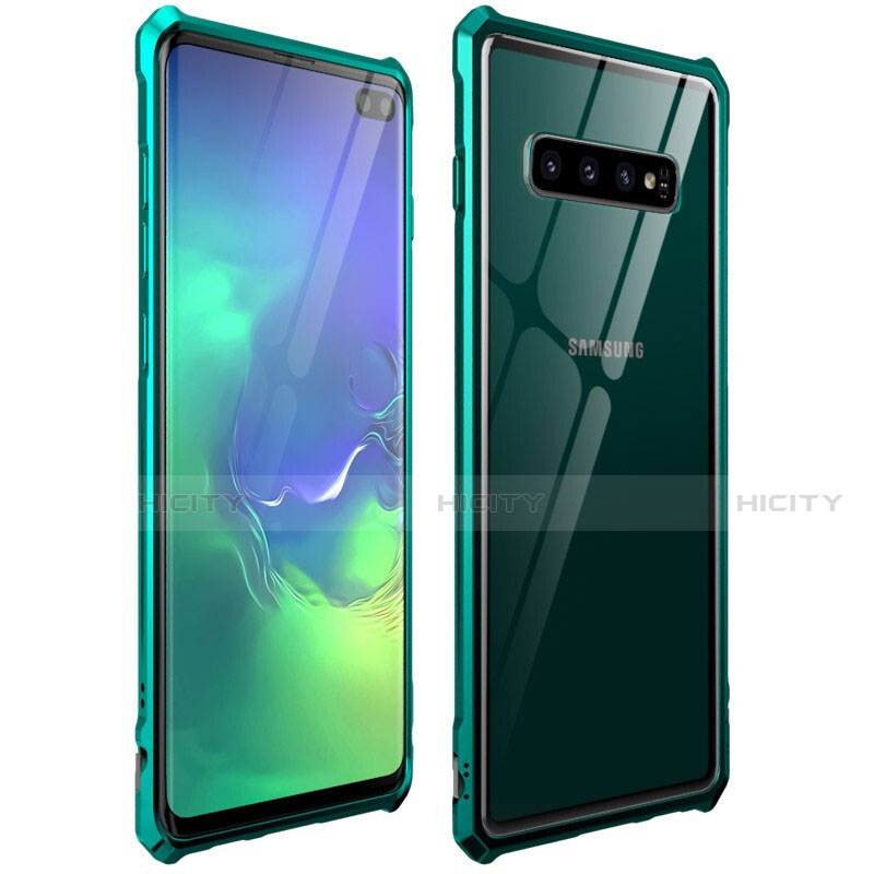 Custodia Lusso Alluminio Laterale Specchio 360 Gradi Cover T01 per Samsung Galaxy S10 Plus Verde