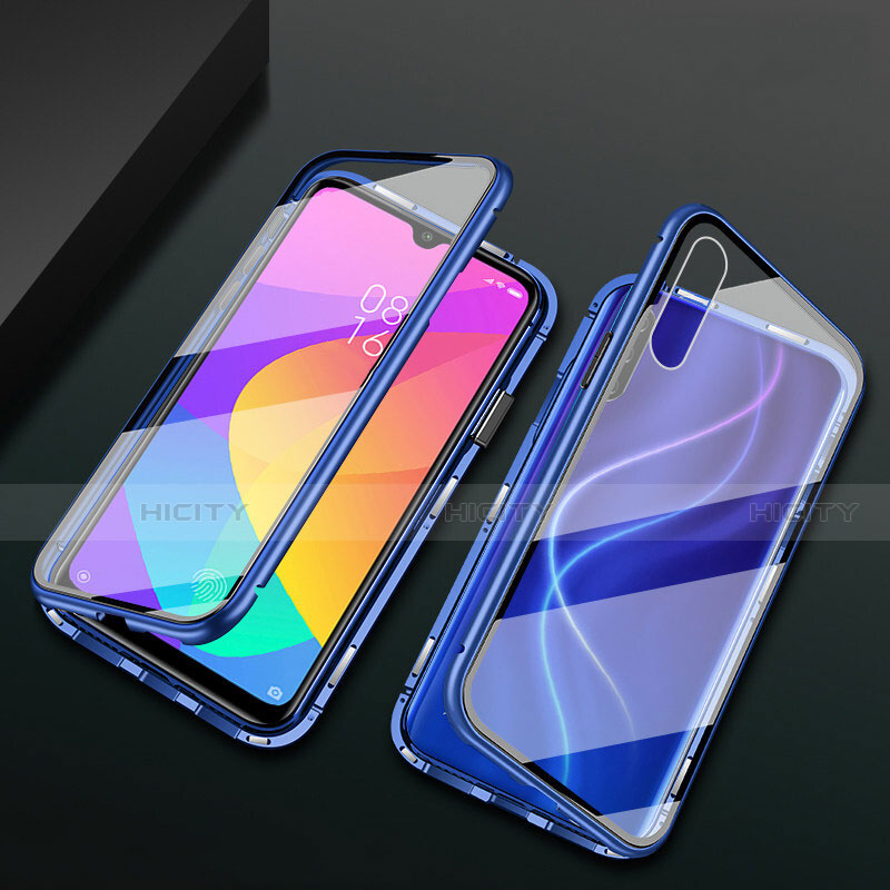 Custodia Lusso Alluminio Laterale Specchio 360 Gradi Cover T01 per Xiaomi Mi A3 Blu