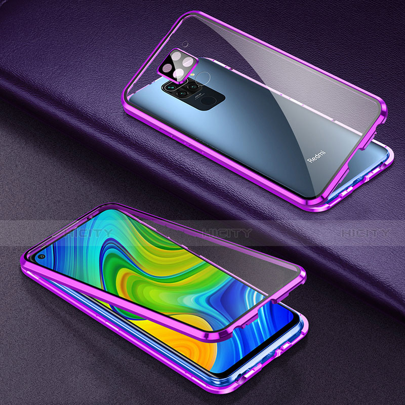 Custodia Lusso Alluminio Laterale Specchio 360 Gradi Cover T01 per Xiaomi Redmi Note 9 Viola