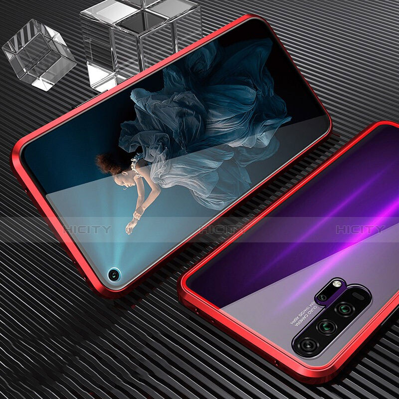 Custodia Lusso Alluminio Laterale Specchio 360 Gradi Cover T02 per Huawei Honor 20 Pro Rosso