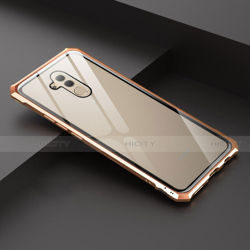 Custodia Lusso Alluminio Laterale Specchio 360 Gradi Cover T02 per Huawei Mate 20 Lite Oro