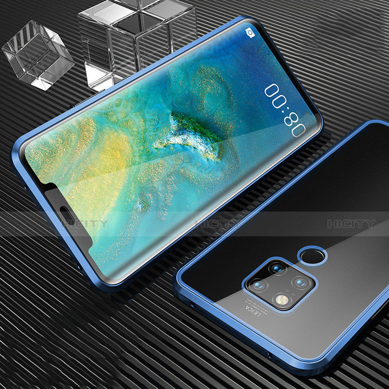 Custodia Lusso Alluminio Laterale Specchio 360 Gradi Cover T02 per Huawei Mate 20 X 5G Blu