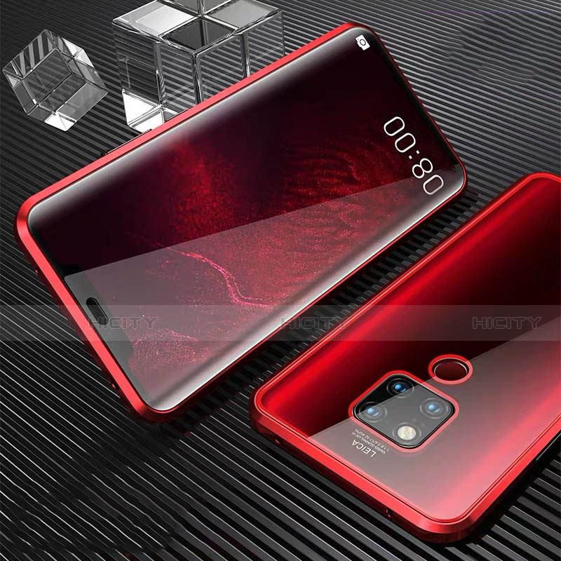 Custodia Lusso Alluminio Laterale Specchio 360 Gradi Cover T02 per Huawei Mate 20 X 5G Rosso