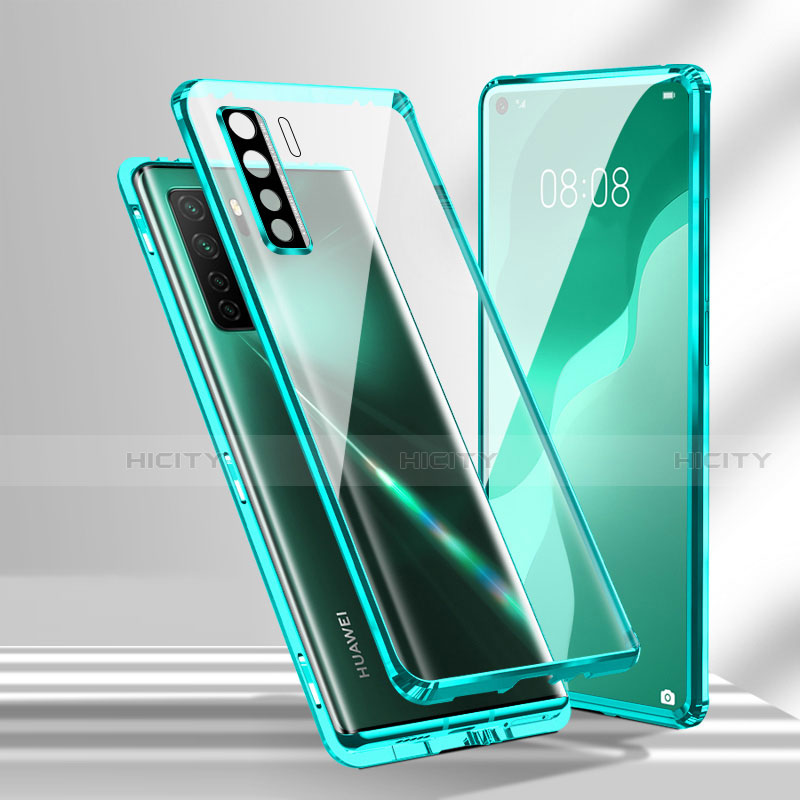 Custodia Lusso Alluminio Laterale Specchio 360 Gradi Cover T02 per Huawei Nova 7 SE 5G Ciano