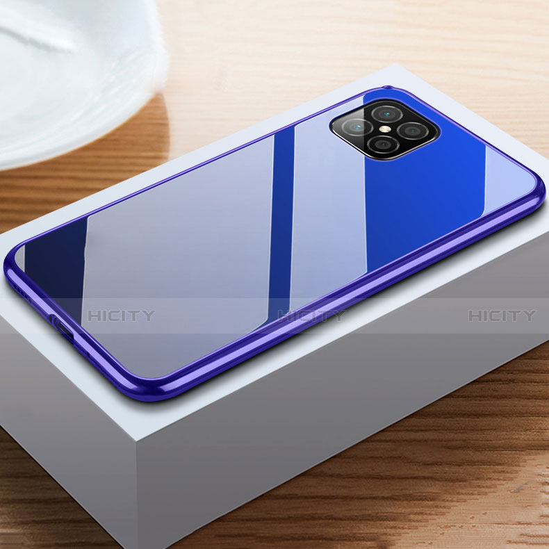 Custodia Lusso Alluminio Laterale Specchio 360 Gradi Cover T02 per Huawei Nova 8 SE 5G Blu