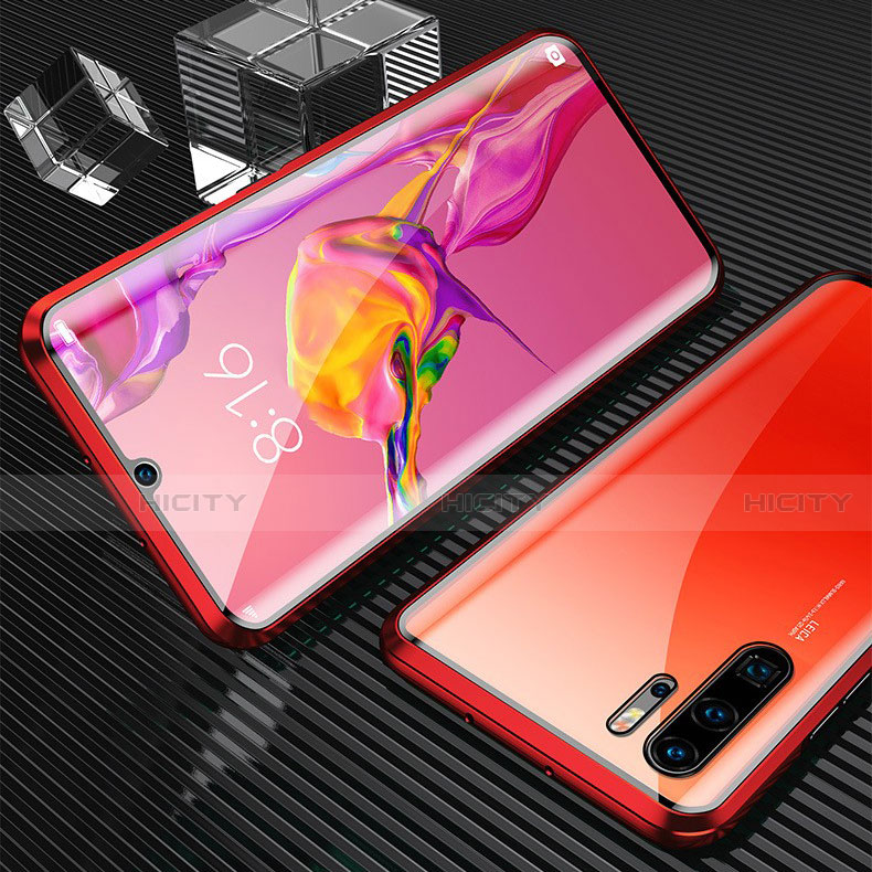 Custodia Lusso Alluminio Laterale Specchio 360 Gradi Cover T02 per Huawei P30 Pro Rosso