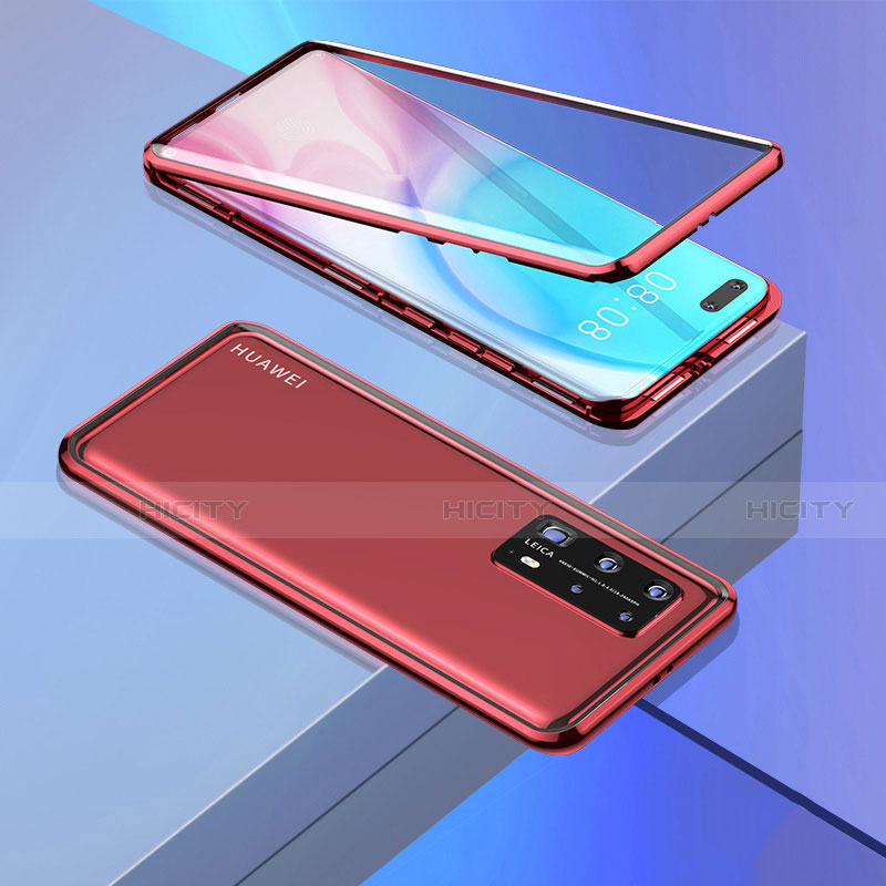 Custodia Lusso Alluminio Laterale Specchio 360 Gradi Cover T02 per Huawei P40 Pro+ Plus Rosso