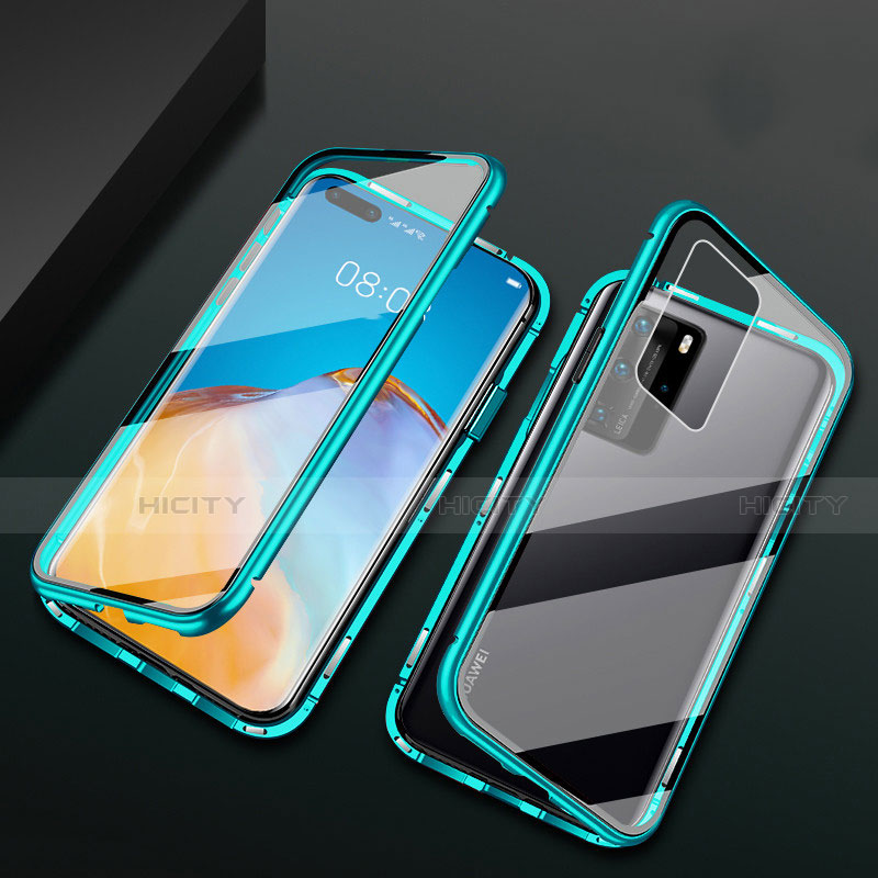 Custodia Lusso Alluminio Laterale Specchio 360 Gradi Cover T02 per Huawei P40 Pro Verde