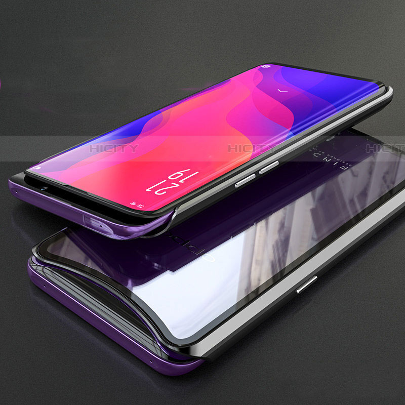 Custodia Lusso Alluminio Laterale Specchio 360 Gradi Cover T02 per Oppo Find X Nero