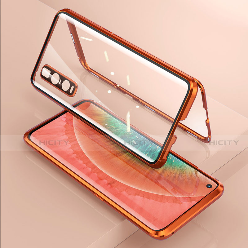 Custodia Lusso Alluminio Laterale Specchio 360 Gradi Cover T02 per Oppo Find X2 Pro