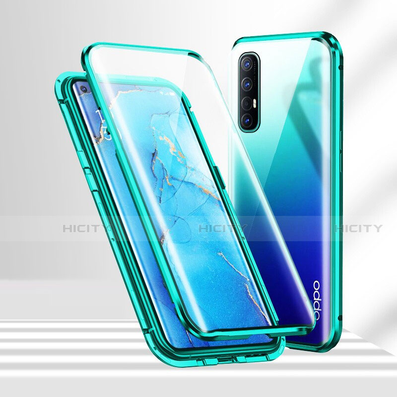 Custodia Lusso Alluminio Laterale Specchio 360 Gradi Cover T02 per Oppo Reno3 Pro Verde