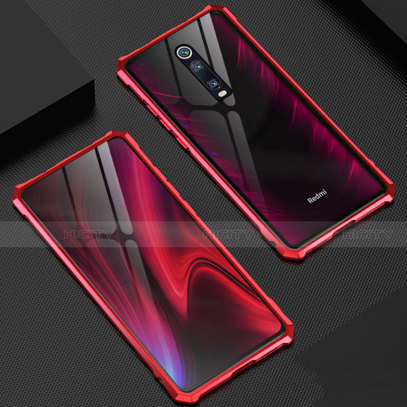 Custodia Lusso Alluminio Laterale Specchio 360 Gradi Cover T02 per Xiaomi Mi 9T Rosso