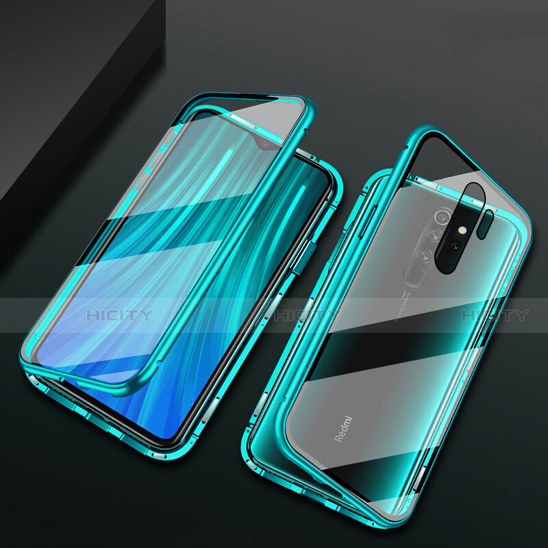 Custodia Lusso Alluminio Laterale Specchio 360 Gradi Cover T02 per Xiaomi Redmi Note 8 Pro Verde