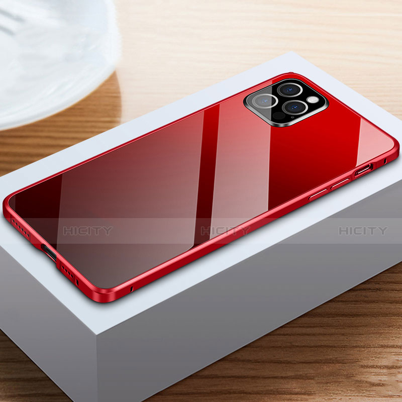 Custodia Lusso Alluminio Laterale Specchio 360 Gradi Cover T03 per Apple iPhone 12 Pro Rosso e Nero