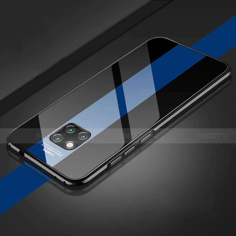 Custodia Lusso Alluminio Laterale Specchio 360 Gradi Cover T03 per Huawei Mate 20 Pro Blu