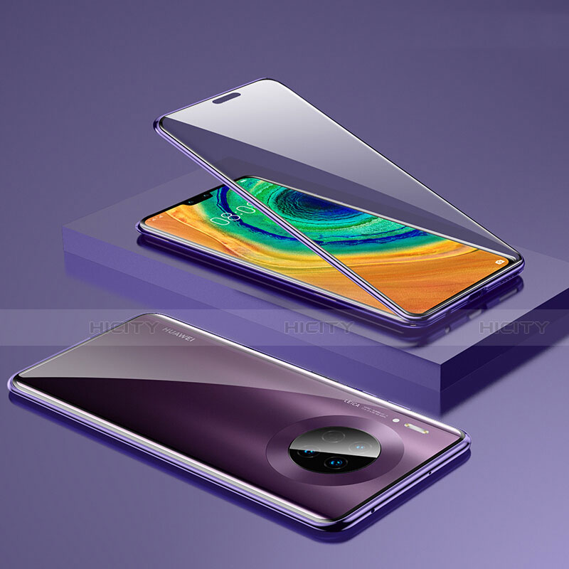 Custodia Lusso Alluminio Laterale Specchio 360 Gradi Cover T03 per Huawei Mate 30 Pro 5G Viola