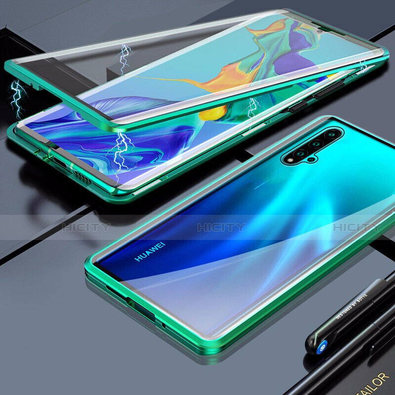 Custodia Lusso Alluminio Laterale Specchio 360 Gradi Cover T03 per Huawei Nova 5 Verde