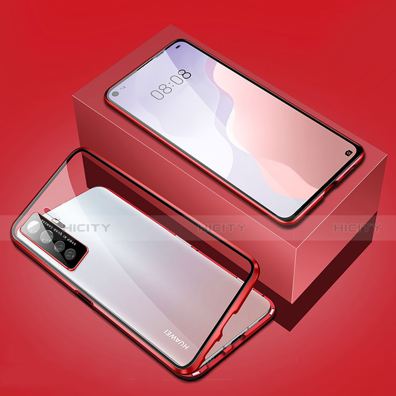 Custodia Lusso Alluminio Laterale Specchio 360 Gradi Cover T03 per Huawei Nova 7 SE 5G Rosso