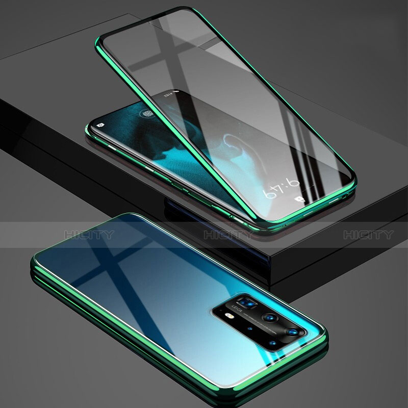 Custodia Lusso Alluminio Laterale Specchio 360 Gradi Cover T03 per Huawei P40 Pro+ Plus Verde