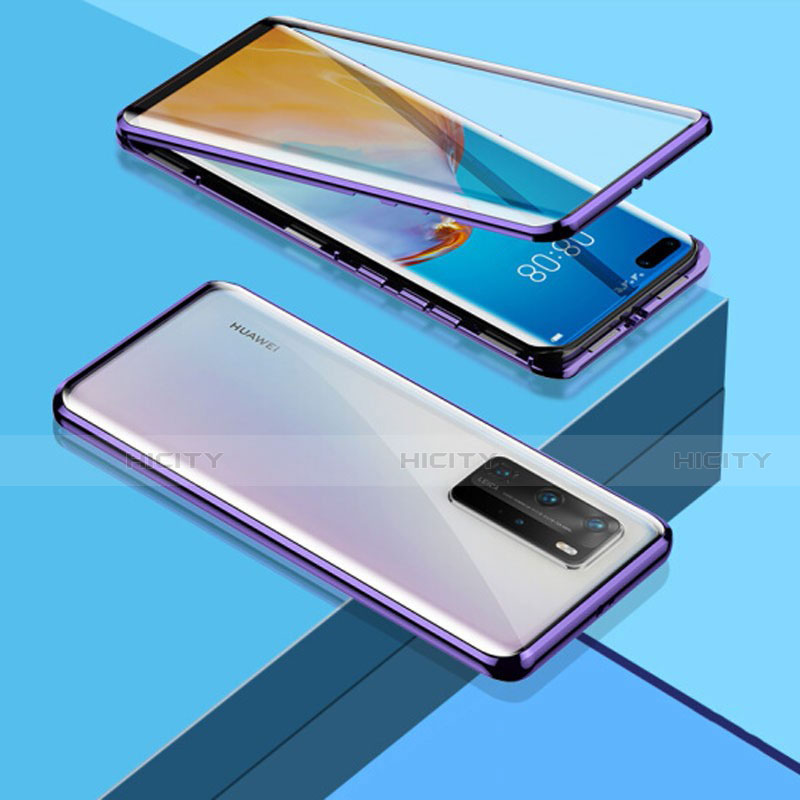 Custodia Lusso Alluminio Laterale Specchio 360 Gradi Cover T03 per Huawei P40 Pro Viola