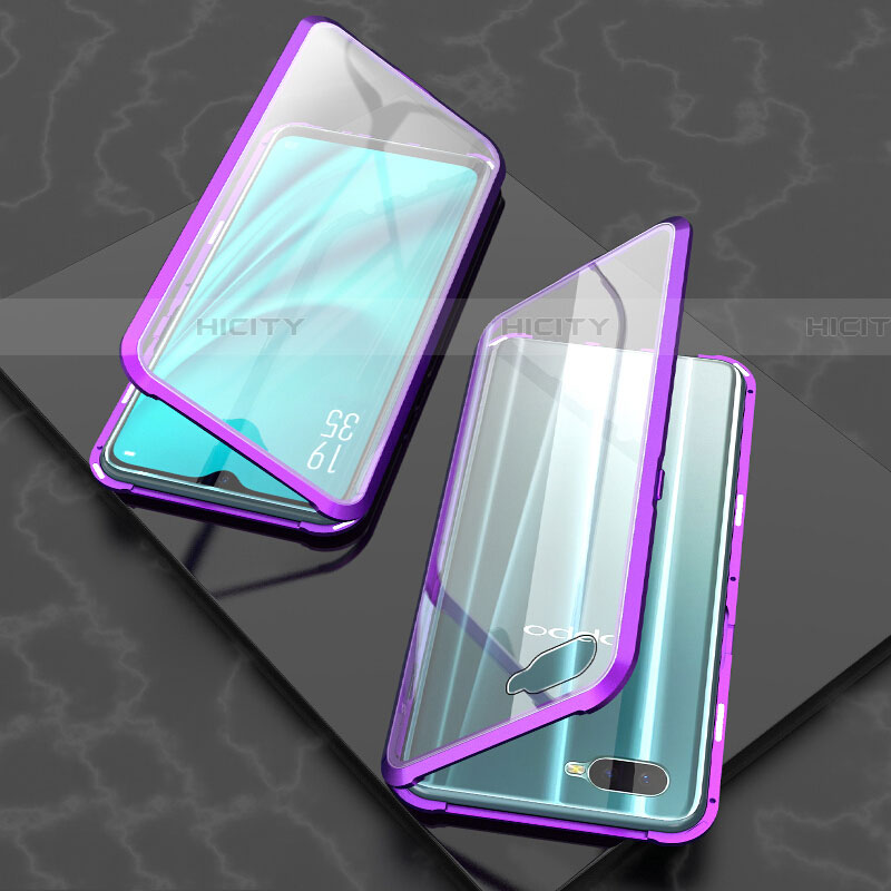 Custodia Lusso Alluminio Laterale Specchio 360 Gradi Cover T03 per Oppo RX17 Neo Viola