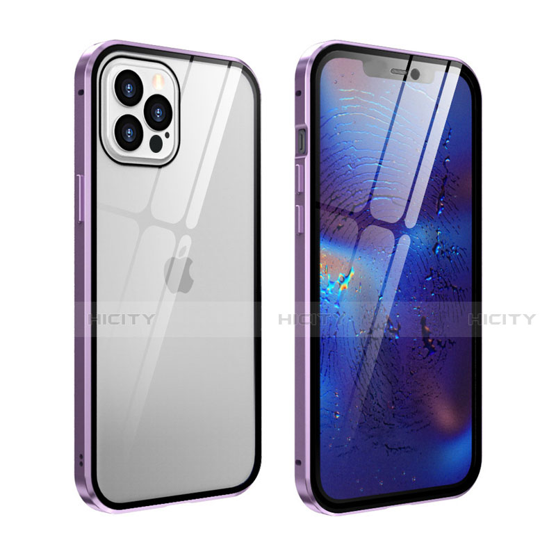 Custodia Lusso Alluminio Laterale Specchio 360 Gradi Cover T04 per Apple iPhone 12 Pro Lavanda